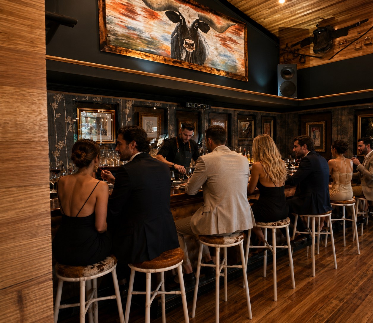 Guests gathered at the bar for the final course